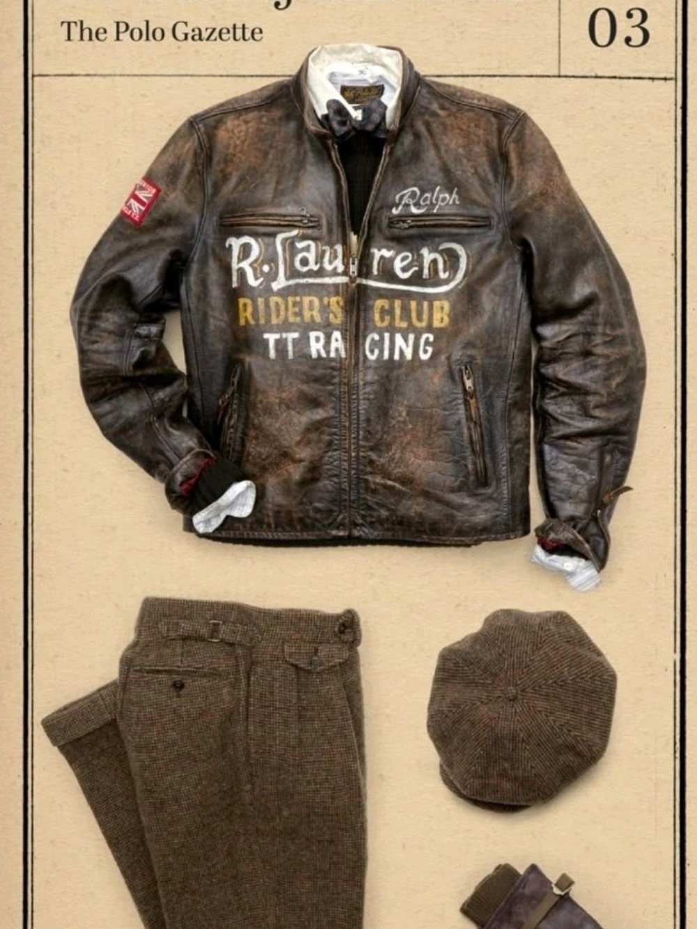 Ralph Lauren Vintage Men's Hand Painted Brown Distressed Leather Rider Jacket - Picture 16 of 16